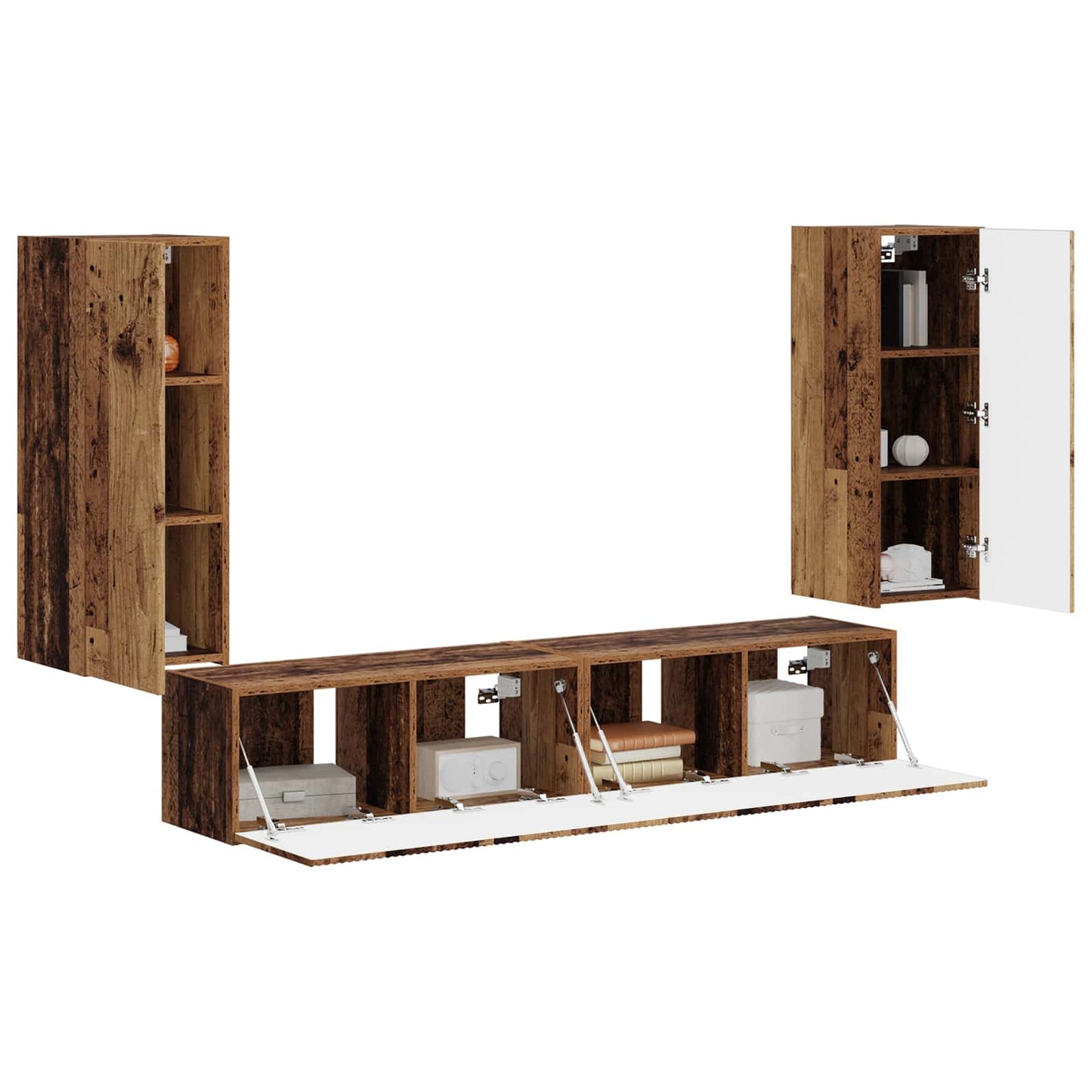 TV Wall Cabinet Set Wall-mounted 4 pcs Old Wood Engineered Wood