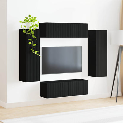 TV Wall Cabinet Set 4 pcs Black Engineered Wood