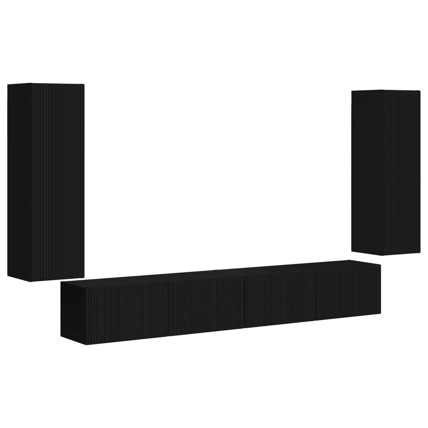 TV Wall Cabinet Set 4 pcs Black Engineered Wood