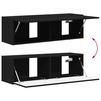 TV Wall Cabinet Set 4 pcs Black Engineered Wood