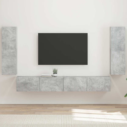 TV Wall Cabinet Set 4 pcs Concrete Grey Engineered Wood