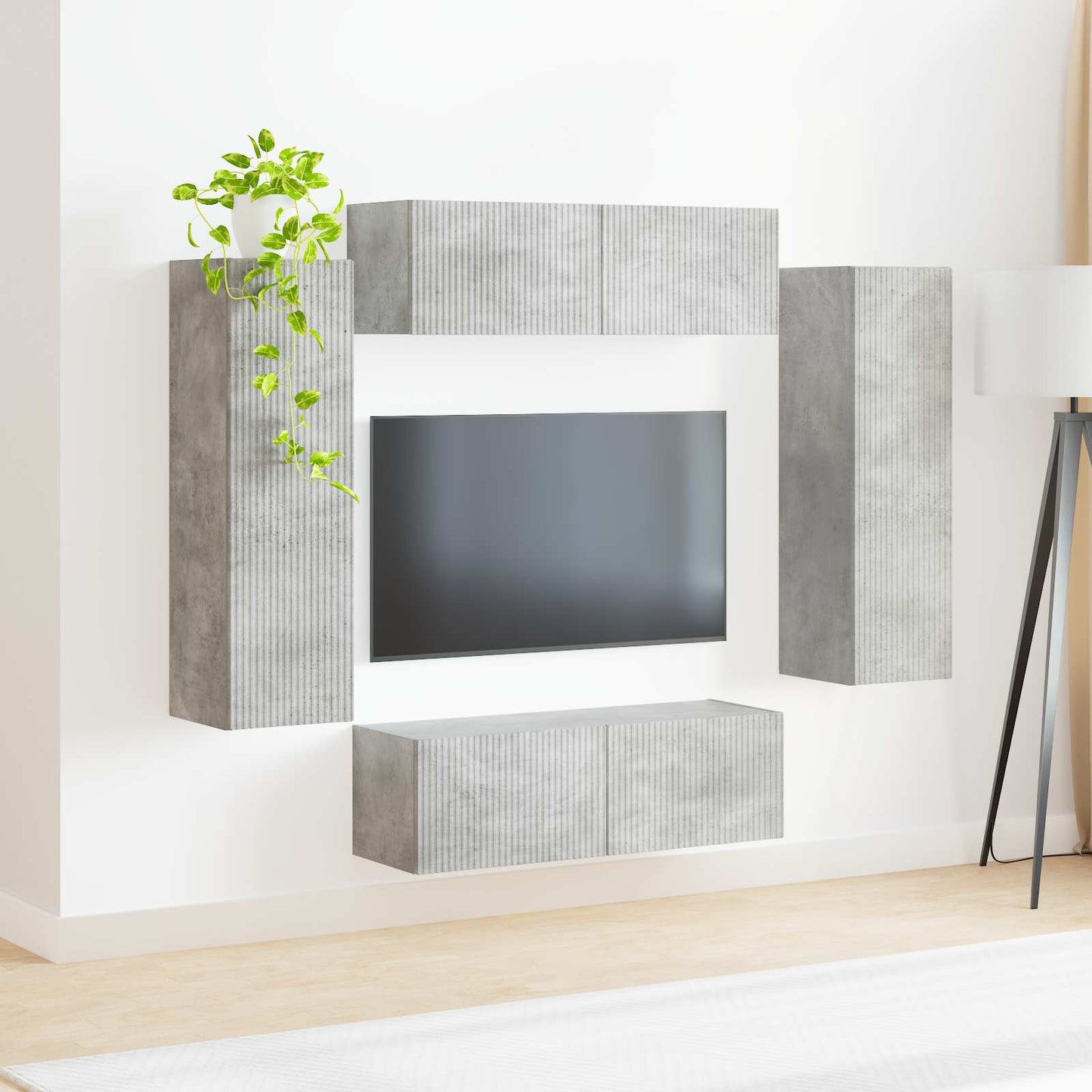 TV Wall Cabinet Set 4 pcs Concrete Grey Engineered Wood