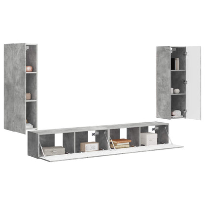 TV Wall Cabinet Set 4 pcs Concrete Grey Engineered Wood
