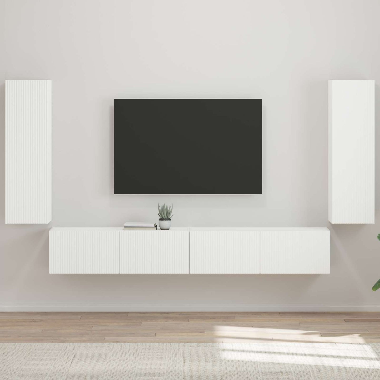 TV Wall Cabinet Set 4 pcs High Gloss White Engineered Wood