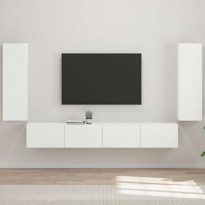 TV Wall Cabinet Set 4 pcs High Gloss White Engineered Wood