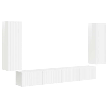 TV Wall Cabinet Set 4 pcs High Gloss White Engineered Wood