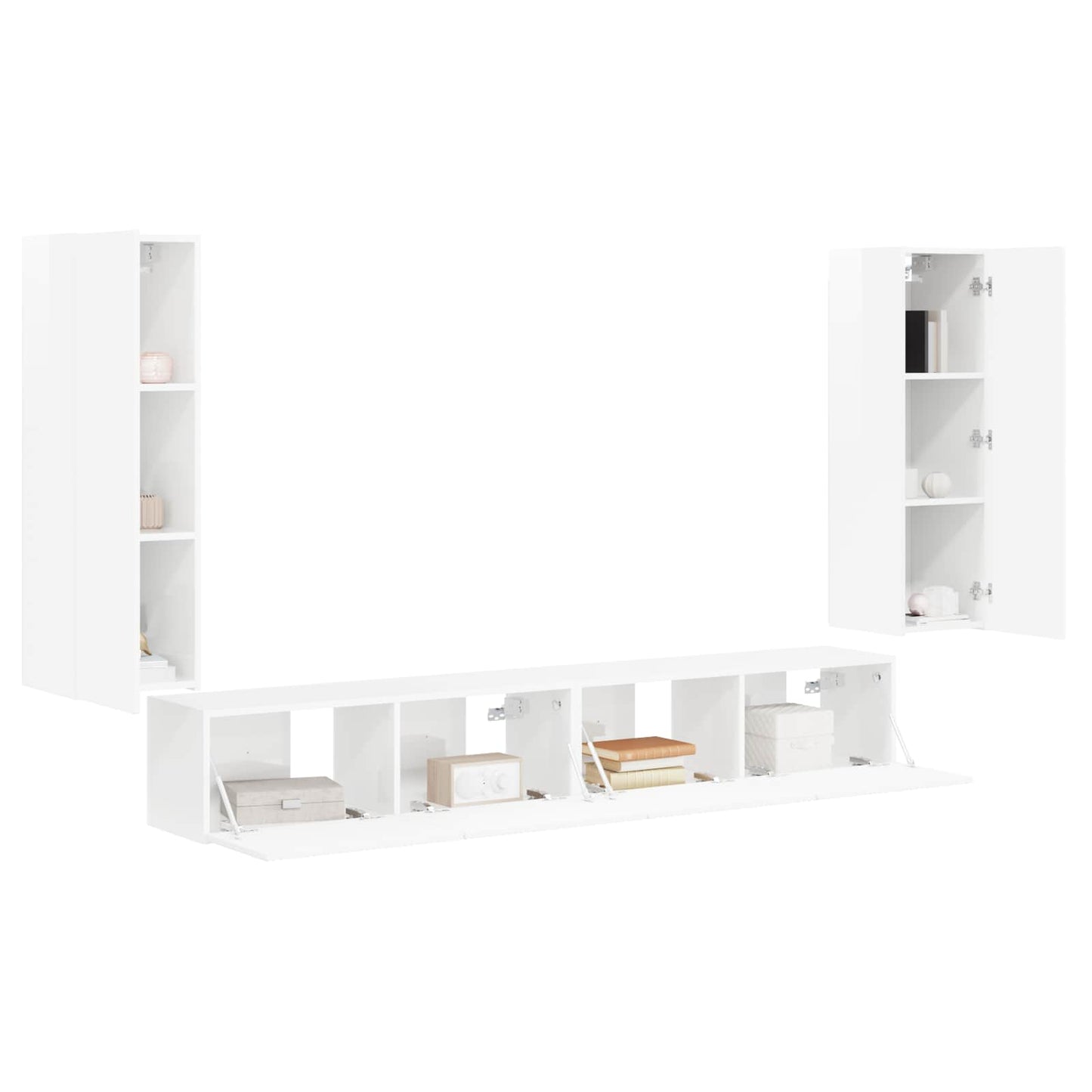 TV Wall Cabinet Set 4 pcs High Gloss White Engineered Wood