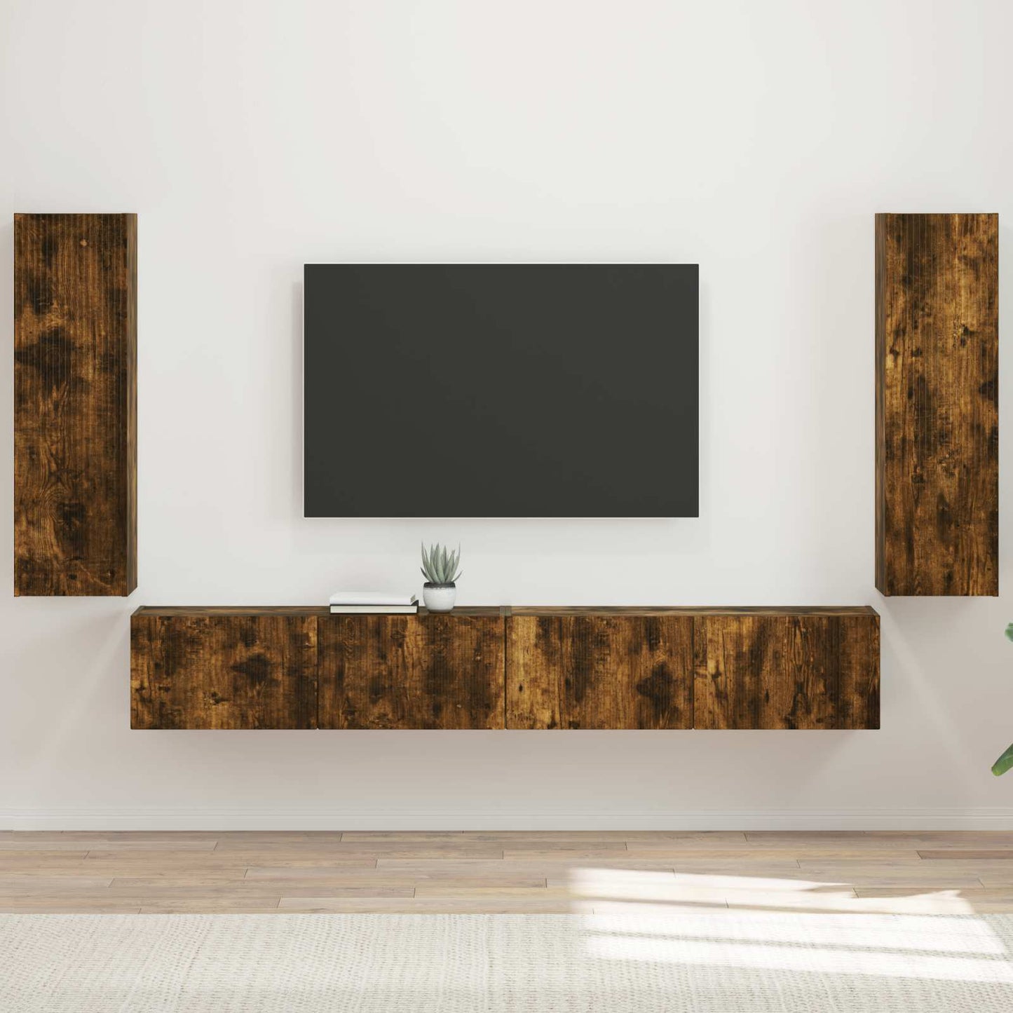 TV Wall Cabinet Set 4 pcs Smoked Oak Engineered Wood