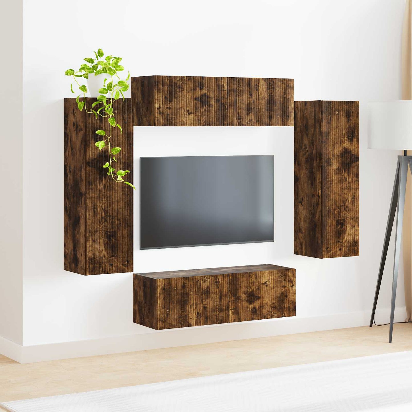 TV Wall Cabinet Set 4 pcs Smoked Oak Engineered Wood