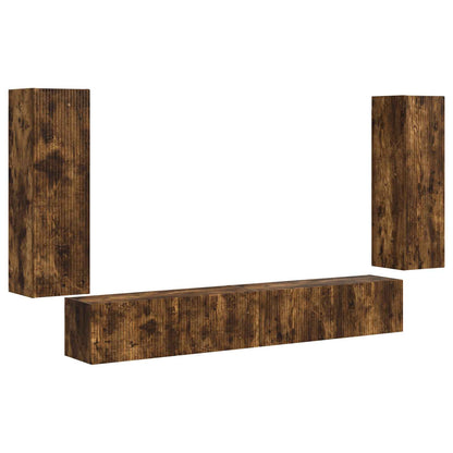 TV Wall Cabinet Set 4 pcs Smoked Oak Engineered Wood
