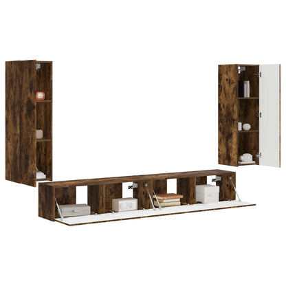 TV Wall Cabinet Set 4 pcs Smoked Oak Engineered Wood