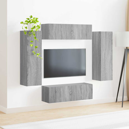 TV Wall Cabinet Set 4 pcs Grey Sonoma Engineered Wood