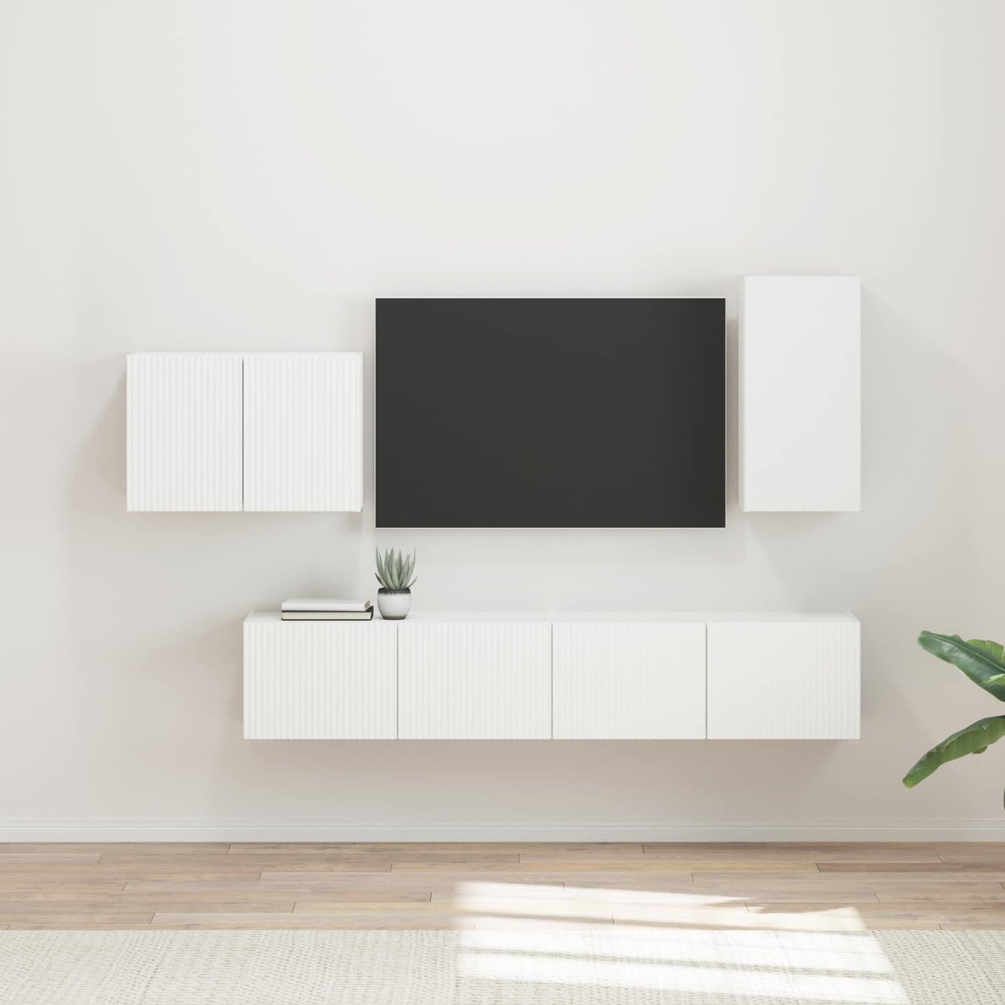 TV Wall Cabinet Set Wall-mounted 4 pcs White Engineered Wood
