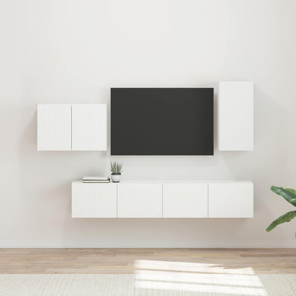 TV Wall Cabinet Set Wall-mounted 4 pcs White Engineered Wood