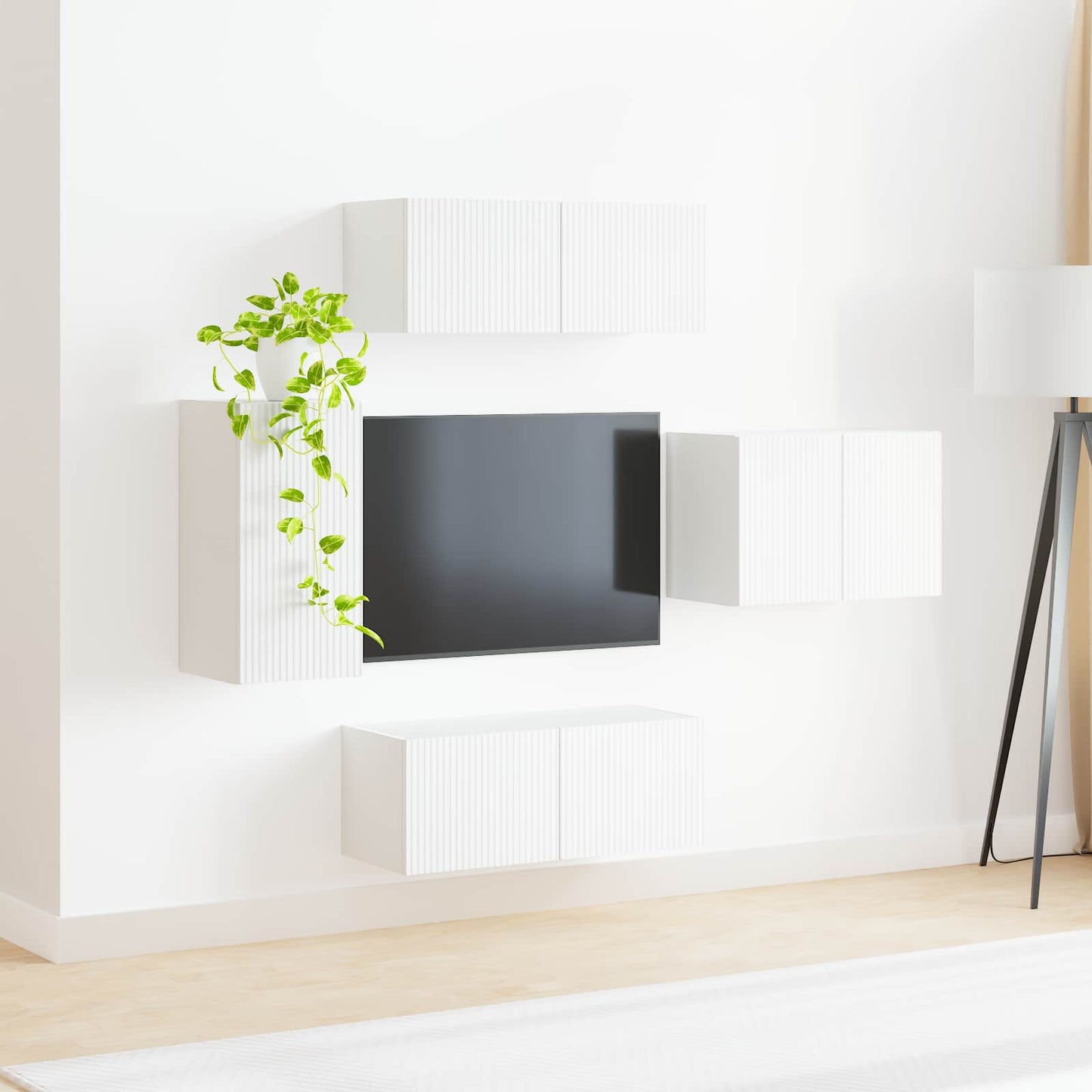 TV Wall Cabinet Set Wall-mounted 4 pcs White Engineered Wood