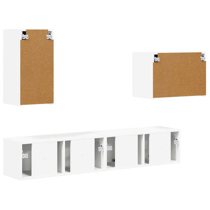 TV Wall Cabinet Set Wall-mounted 4 pcs White Engineered Wood