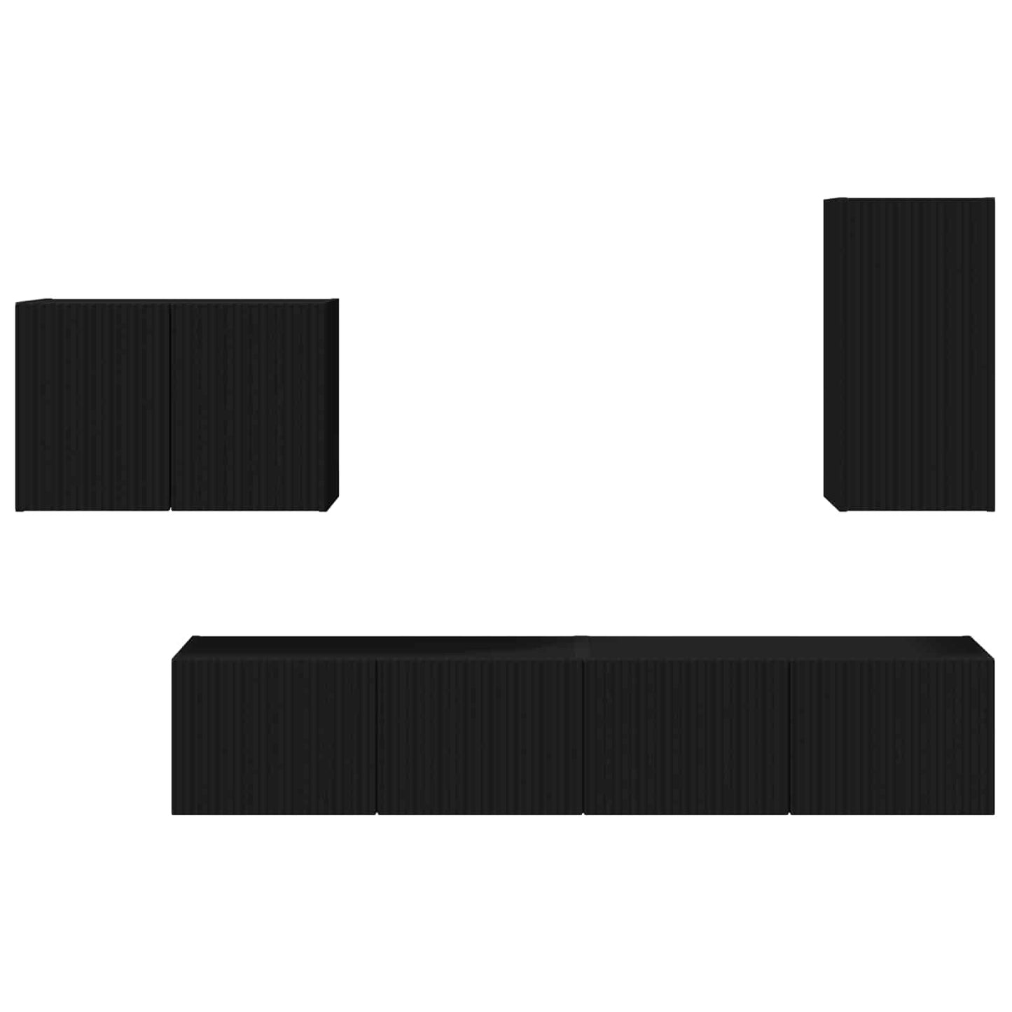 TV Wall Cabinet Set Wall-mounted 4 pcs Black Engineered Wood