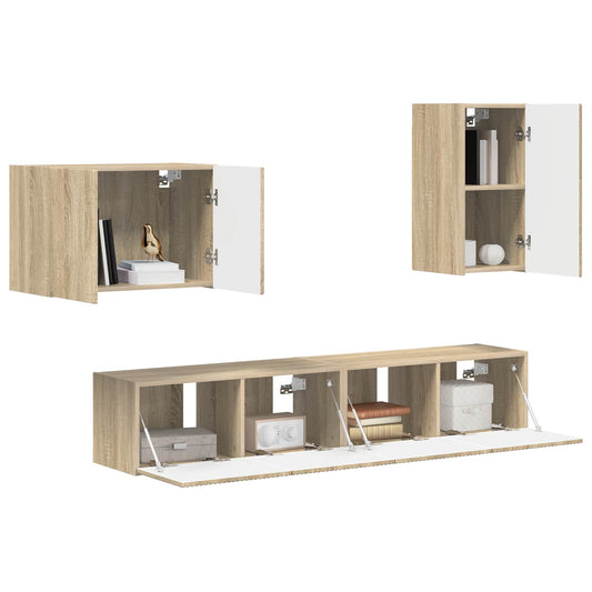 TV Wall Cabinet Set 4 pcs Sonoma Oak Engineered Wood