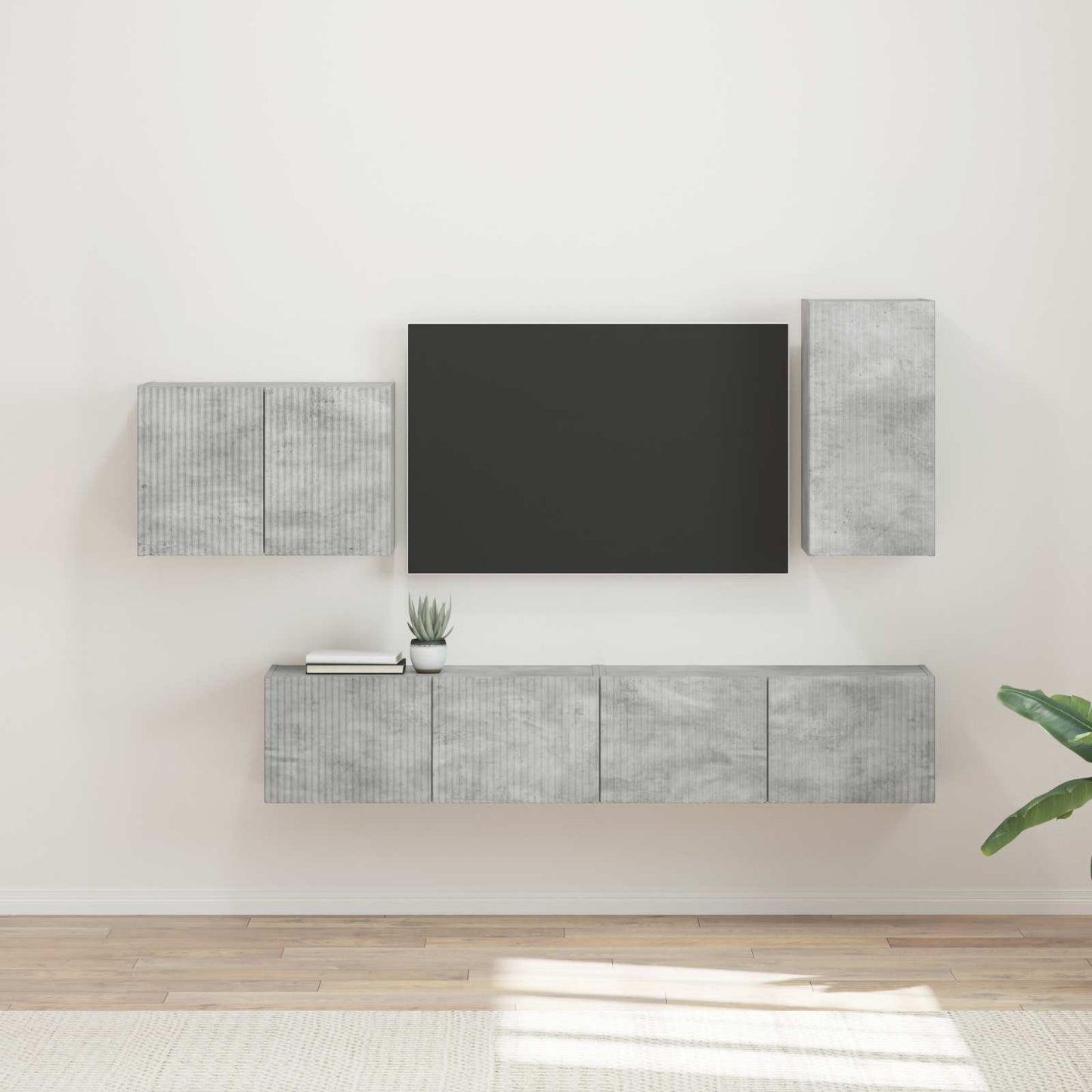 TV Wall Cabinet Set 4 pcs Concrete Grey Engineered Wood