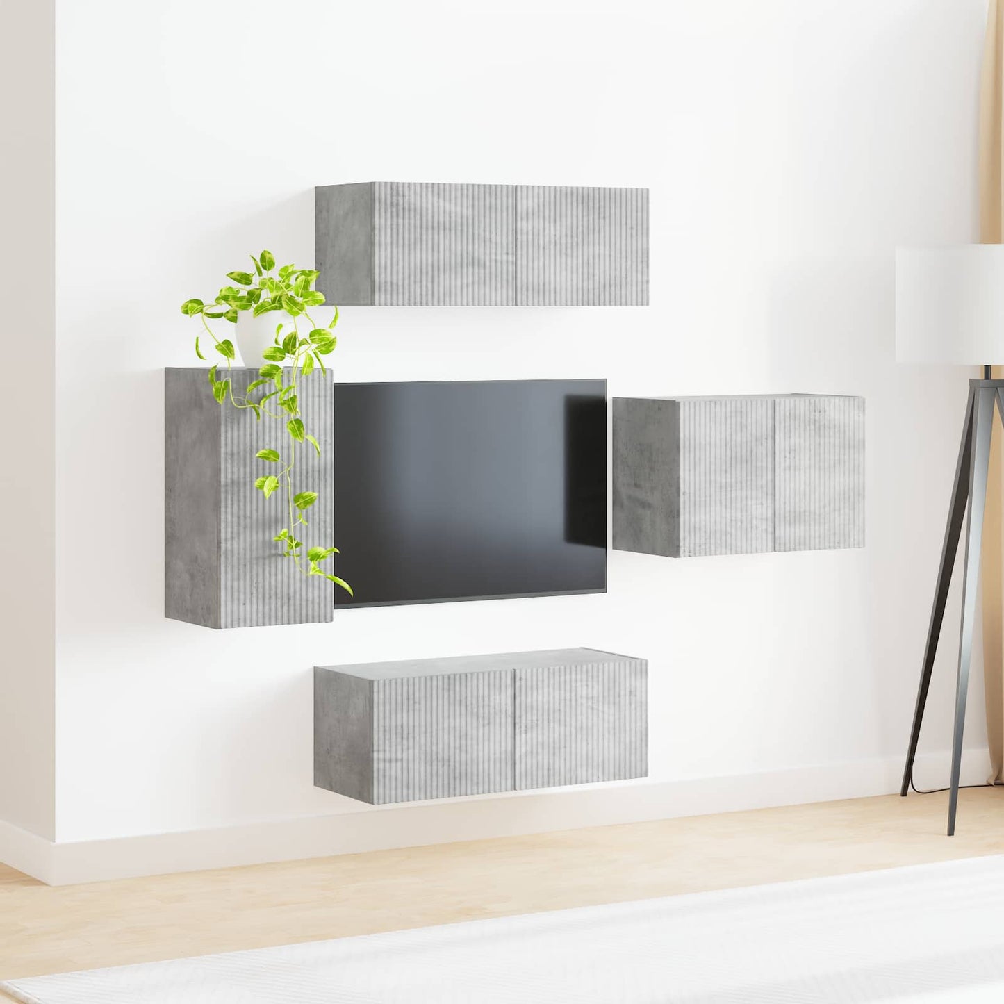 TV Wall Cabinet Set 4 pcs Concrete Grey Engineered Wood
