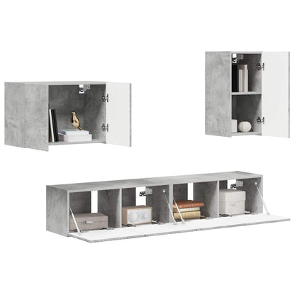 TV Wall Cabinet Set 4 pcs Concrete Grey Engineered Wood