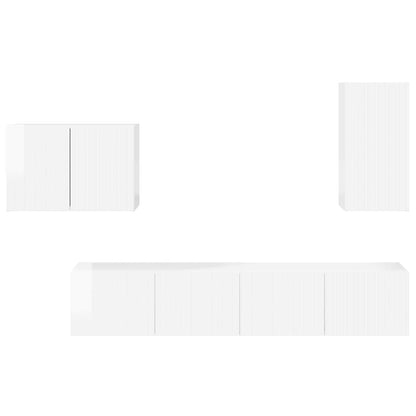 TV Wall Cabinet Set 4 pcs High Gloss White Engineered Wood