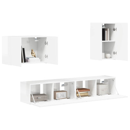 TV Wall Cabinet Set 4 pcs High Gloss White Engineered Wood