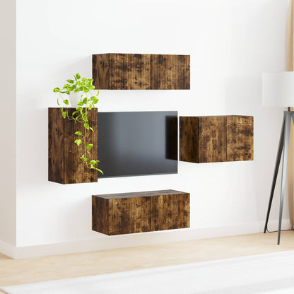 TV Wall Cabinet Set 4 pcs Smoked Oak Engineered Wood