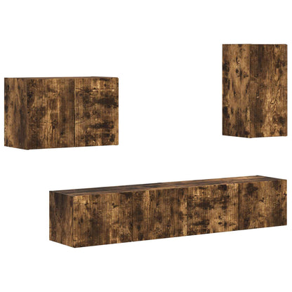 TV Wall Cabinet Set 4 pcs Smoked Oak Engineered Wood