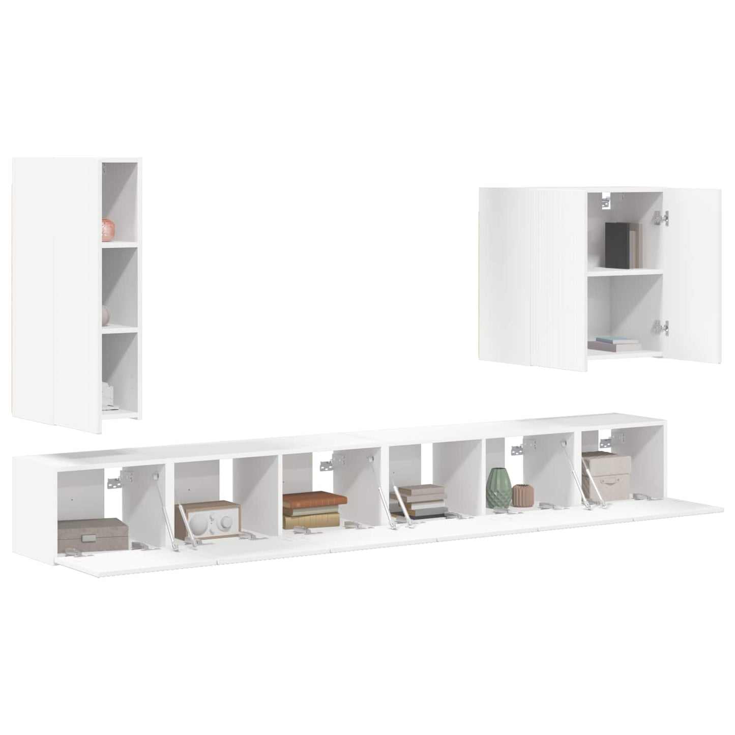 TV Wall Cabinet Set Wall-mounted 6 pcs White