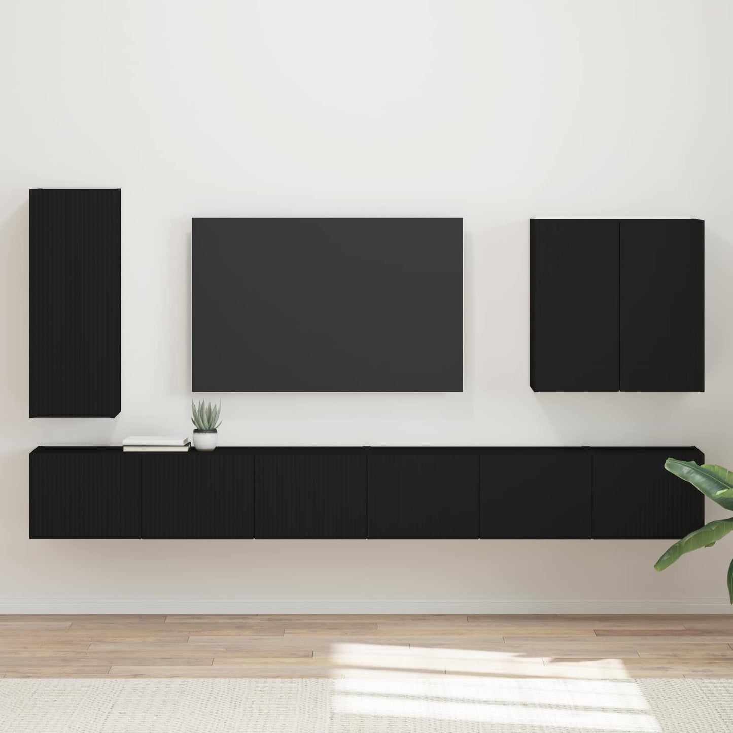 TV Wall Cabinet Set Wall-mounted 6 pcs Black