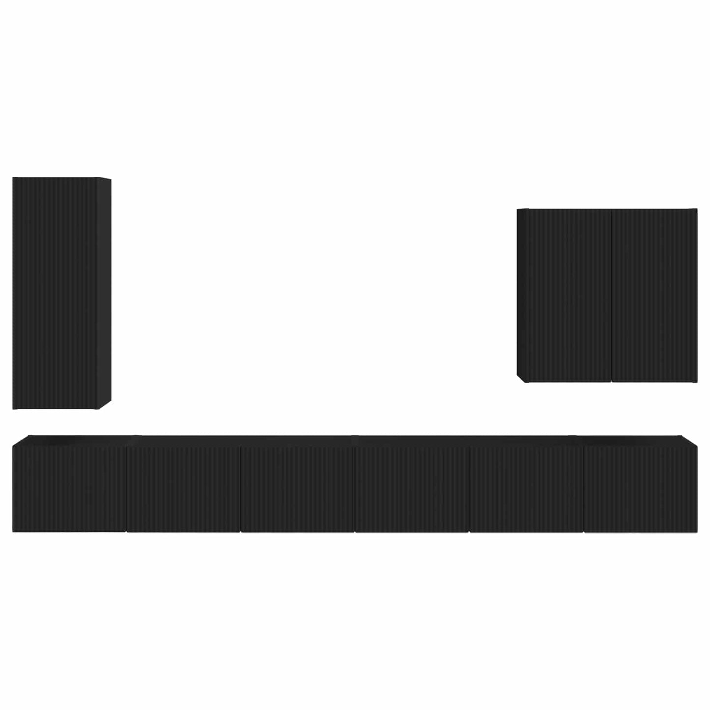 TV Wall Cabinet Set Wall-mounted 6 pcs Black