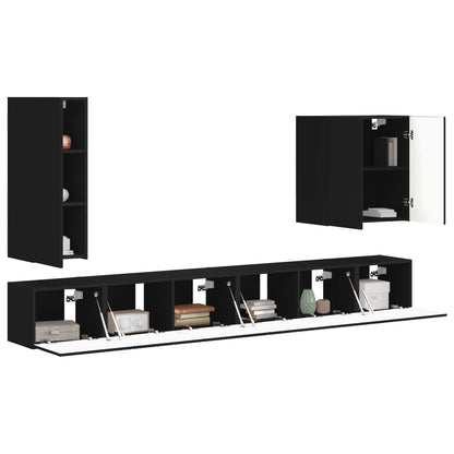 TV Wall Cabinet Set Wall-mounted 6 pcs Black