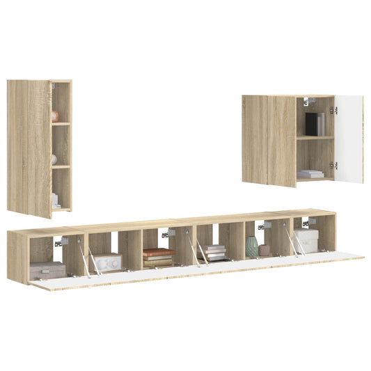 TV Wall Cabinet Set Wall-mounted 6 pcs Sonoma Oak