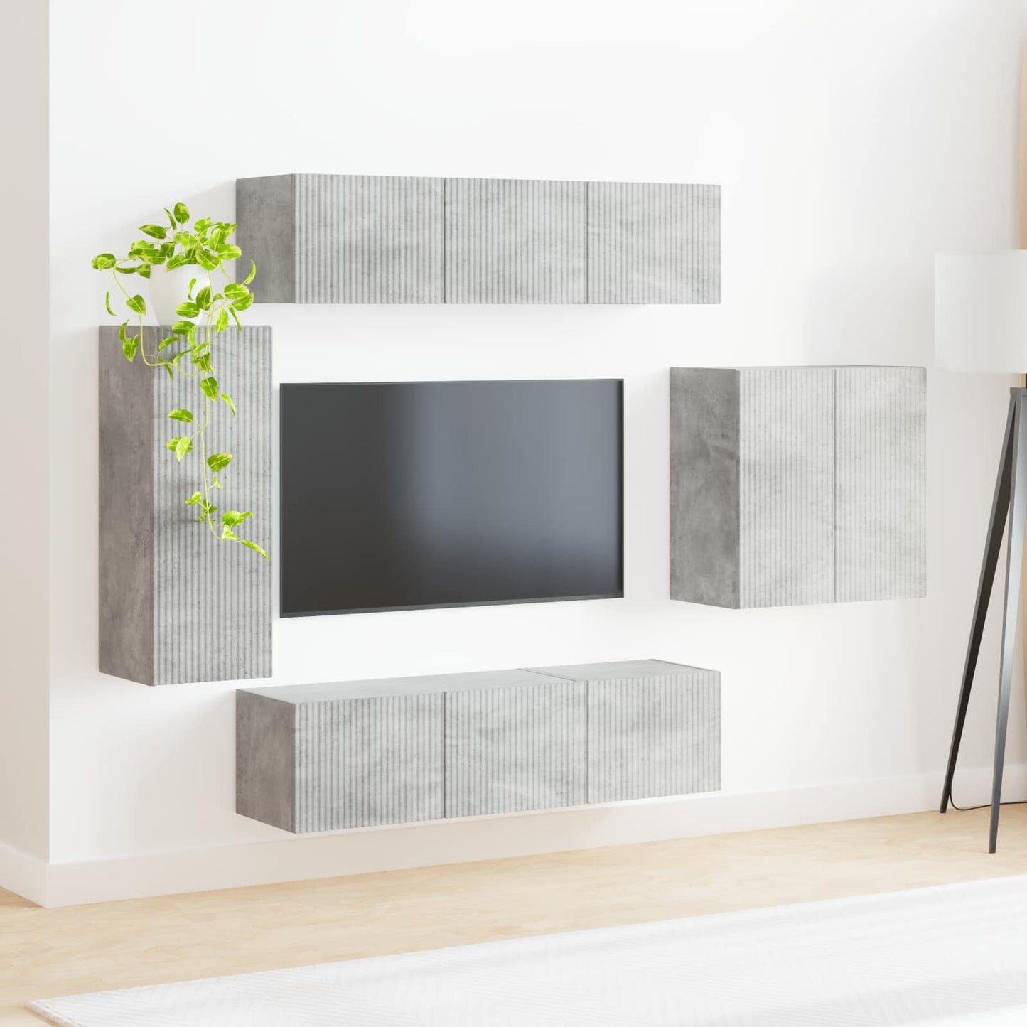 TV Wall Cabinet Set Wall-mounted 6 pcs Concrete Grey