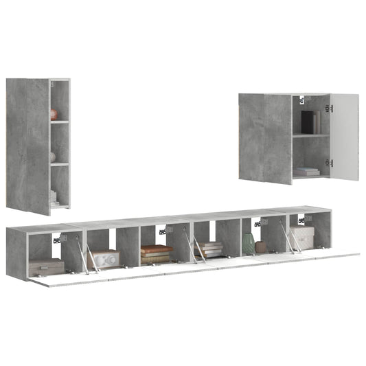 TV Wall Cabinet Set Wall-mounted 6 pcs Concrete Grey