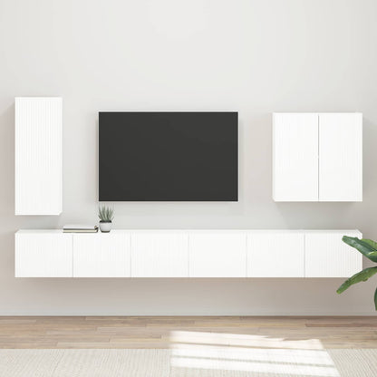 TV Wall Cabinet Set Wall-mounted 6 pcs High Gloss White