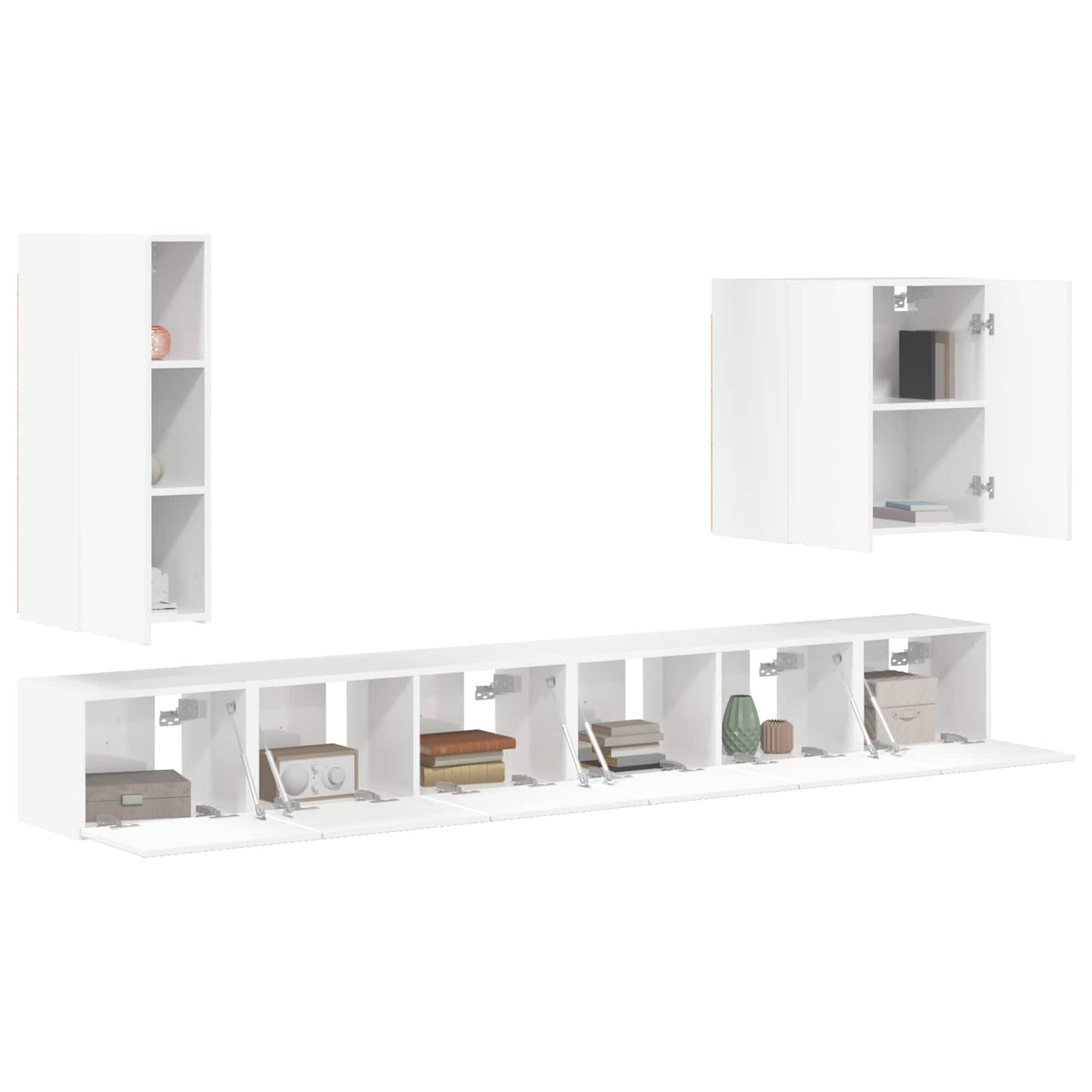 TV Wall Cabinet Set Wall-mounted 6 pcs High Gloss White