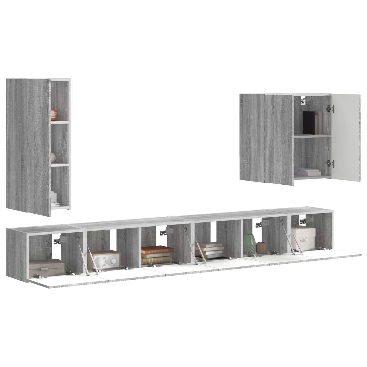 TV Wall Cabinet Set Wall-mounted 6 pcs Grey Sonoma