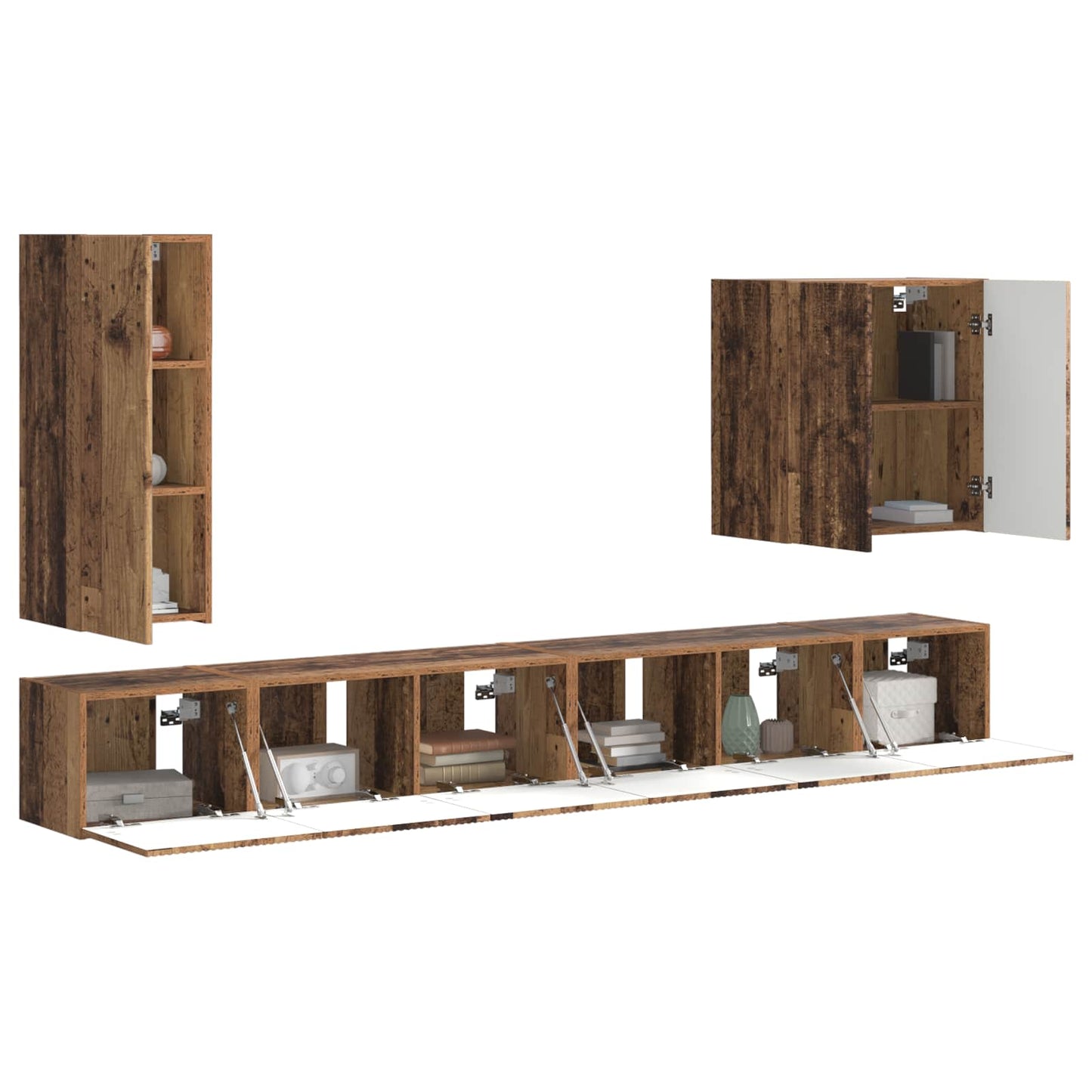TV Wall Cabinet Set Wall-mounted 6 pcs Old Wood
