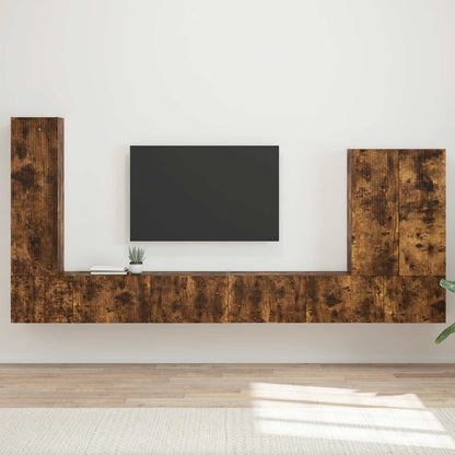 TV Wall Cabinet Set Wall-mounted 6 pcs Smoked Oak