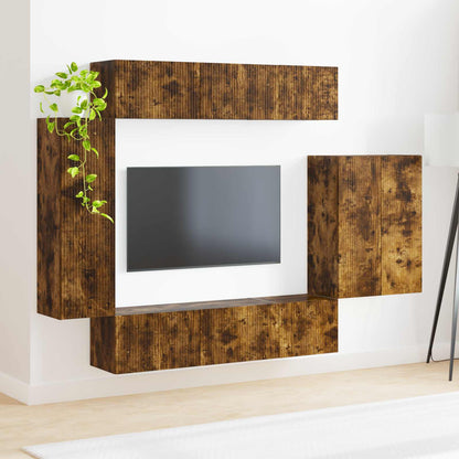 TV Wall Cabinet Set Wall-mounted 6 pcs Smoked Oak