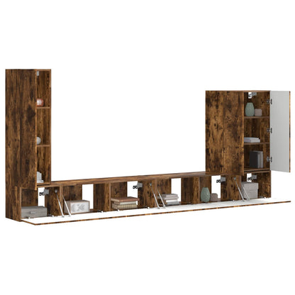 TV Wall Cabinet Set Wall-mounted 6 pcs Smoked Oak