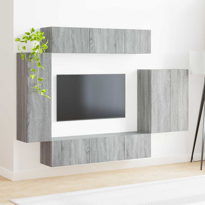 TV Wall Cabinet Set Wall-mounted 6 pcs Grey Sonoma