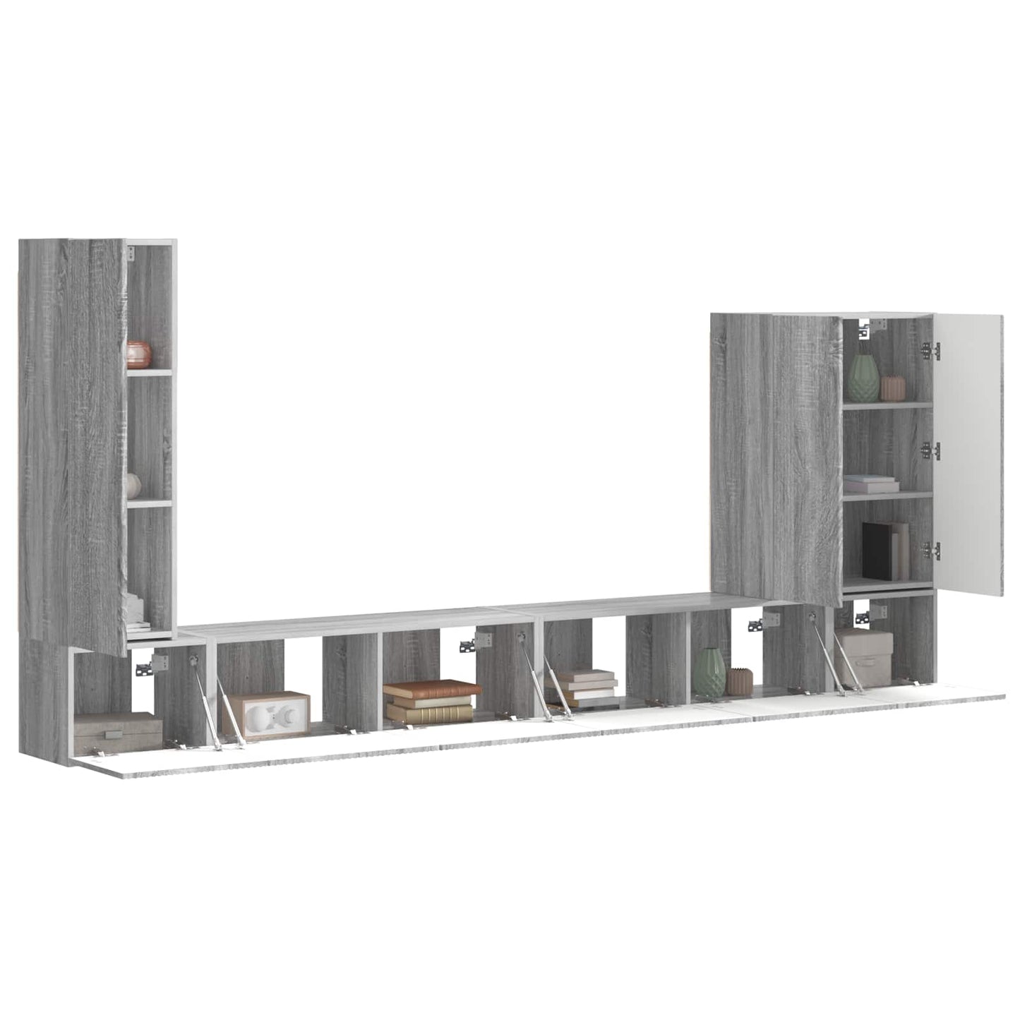 TV Wall Cabinet Set Wall-mounted 6 pcs Grey Sonoma