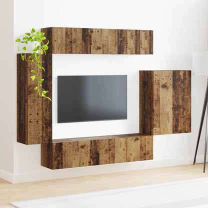 TV Wall Cabinet Set Wall-mounted 6 pcs Old Wood
