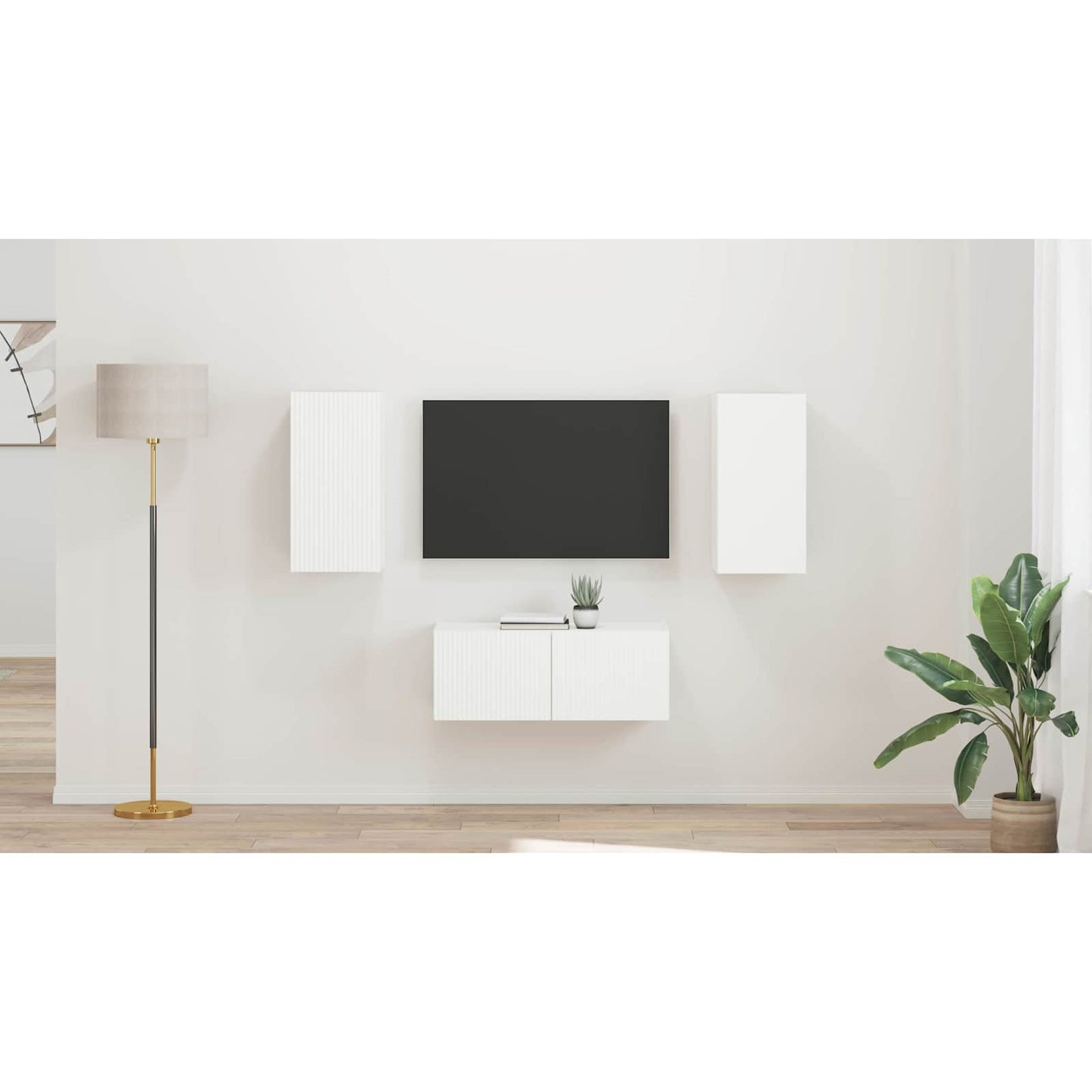 TV Cabinet Set Wall-mounted 2 pcs White Engineered Wood