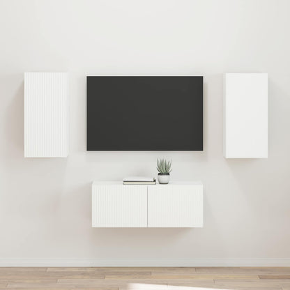TV Cabinet Set Wall-mounted 2 pcs White Engineered Wood