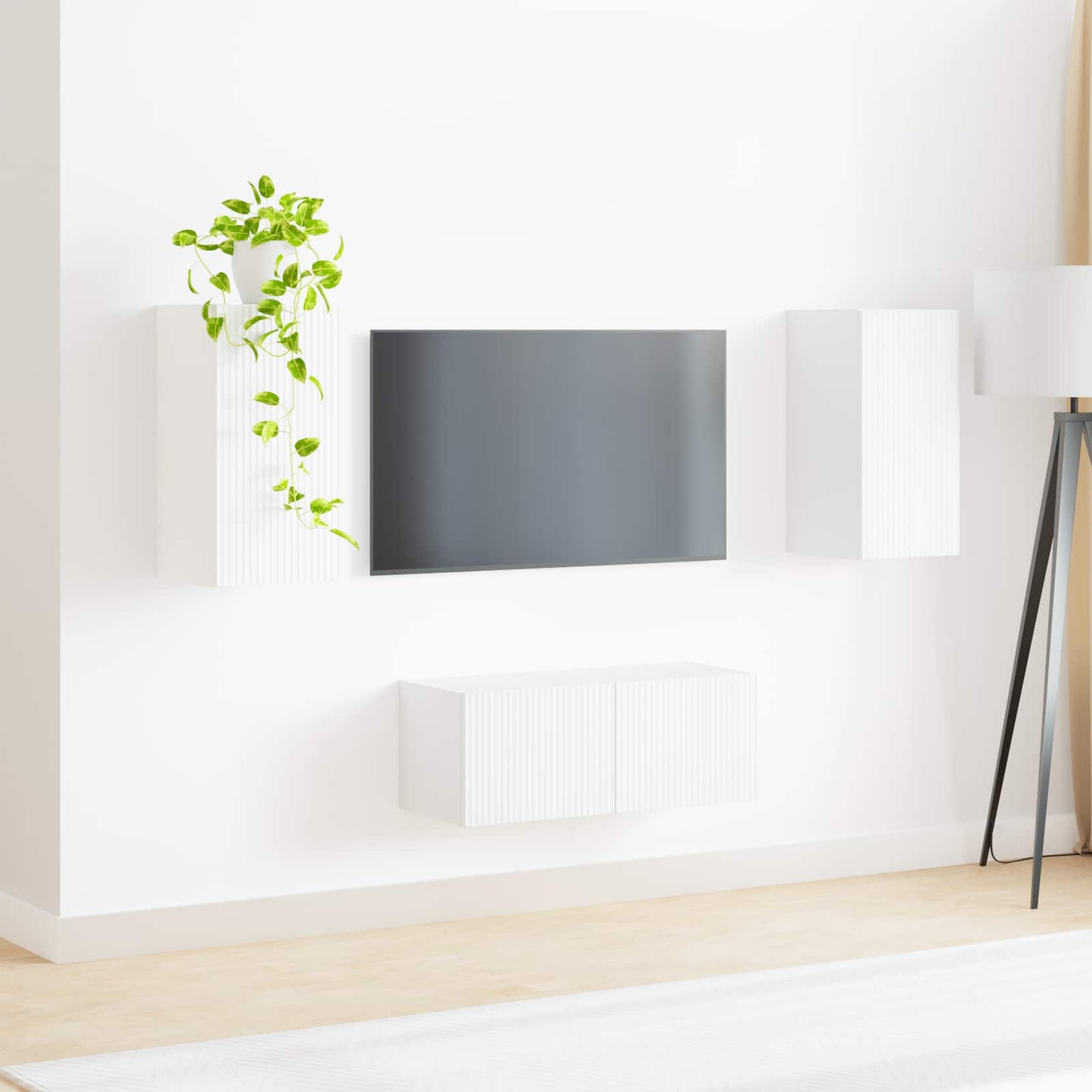 TV Cabinet Set Wall-mounted 2 pcs White Engineered Wood