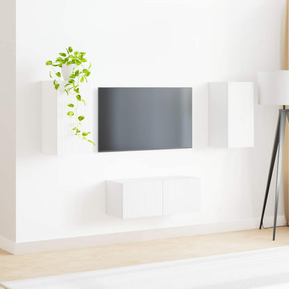 TV Cabinet Set Wall-mounted 2 pcs White Engineered Wood